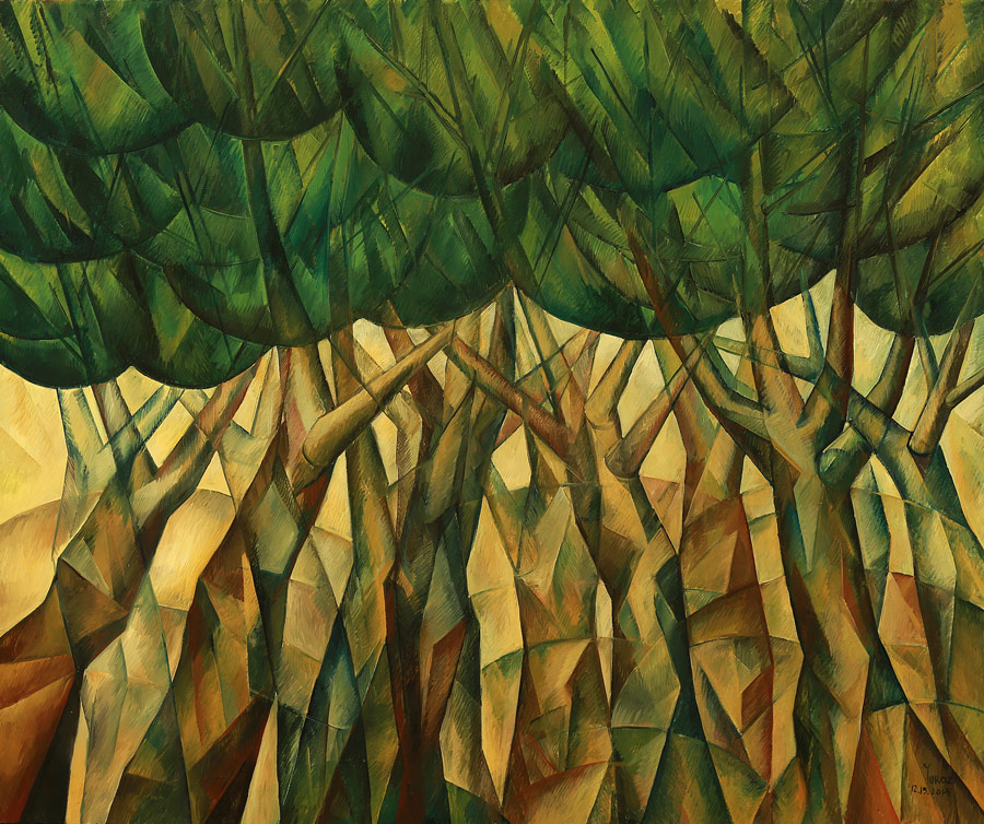 Dancing Trees Original oil on canvas by Yuro 60" x 82" inches.