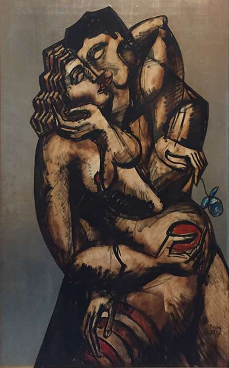 Impassionate Caress, Mixed medium on canvas with silver leaf, 50" x 32" (127 cm x 81 cm)