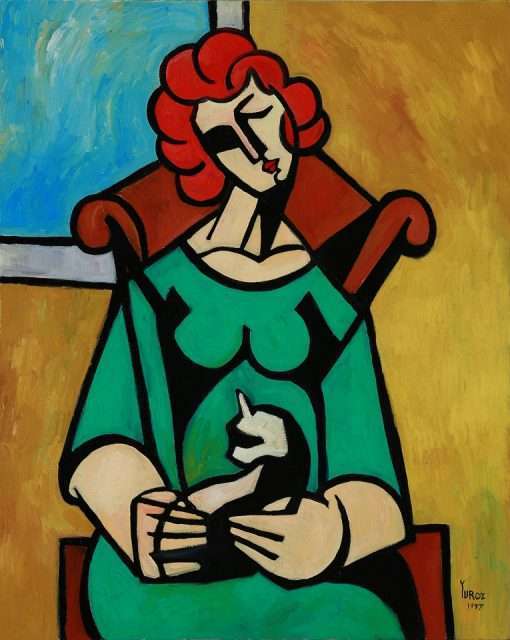 Woman with Cat Oil on Canvas by Yuroz