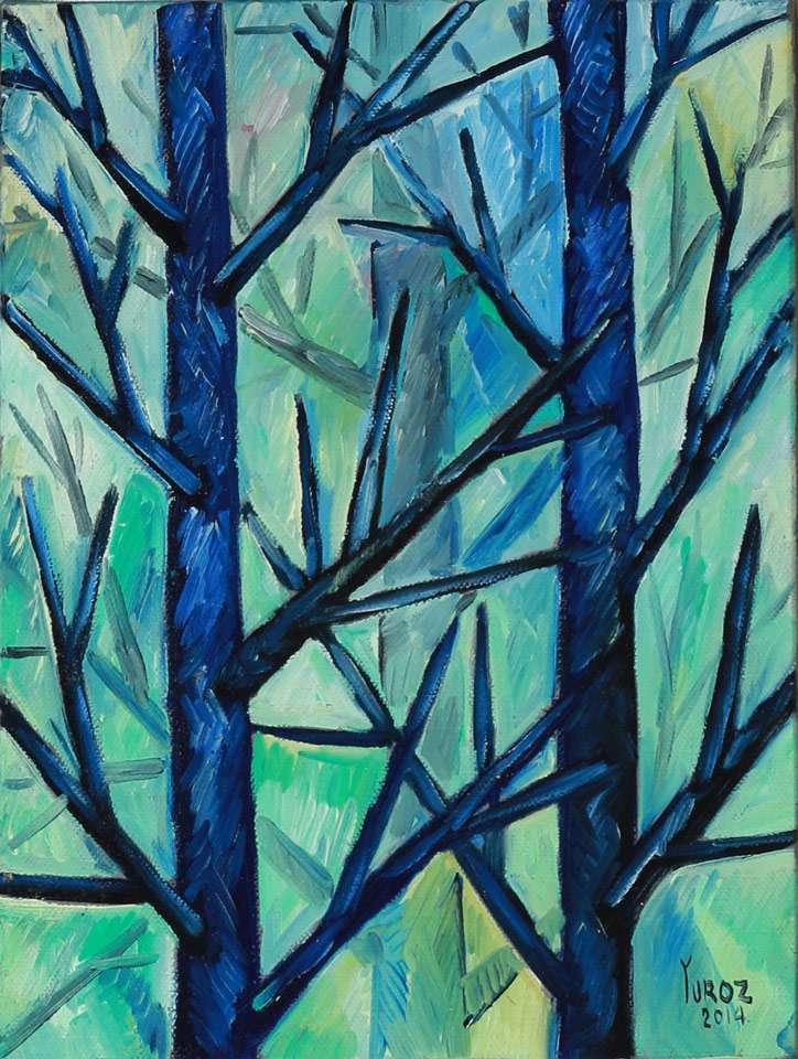Meditation Series: Trees in Blue (Study: Comp 01) Oil on Canvas by Yuroz
