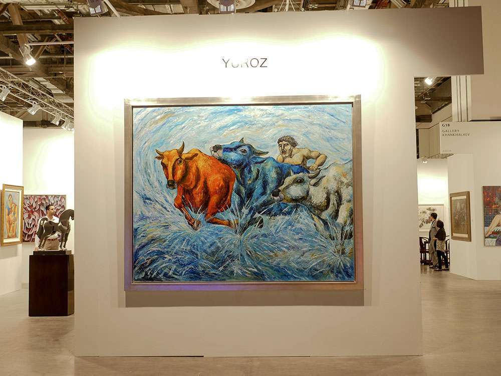 Yuroz and Moso Art Gallery booth at Art Stage Singapore 2017 - Breaking Through oil on canvas by Yuroz